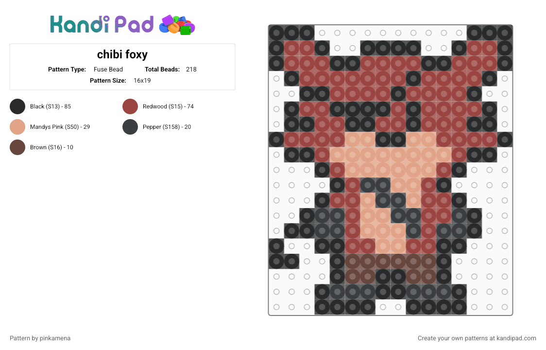 chibi foxy - Fuse Bead Pattern by mangle on Kandi Pad - charm, cute, five nights at freddys, fnaf, keychain, red, video game