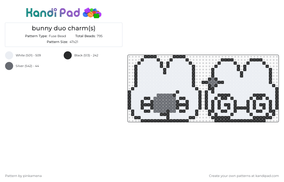 bunny duo charm(s) - Fuse Bead Pattern by pinkamena on Kandi Pad - white,cute,kawaii,rabbit,keychain,animal,animals
