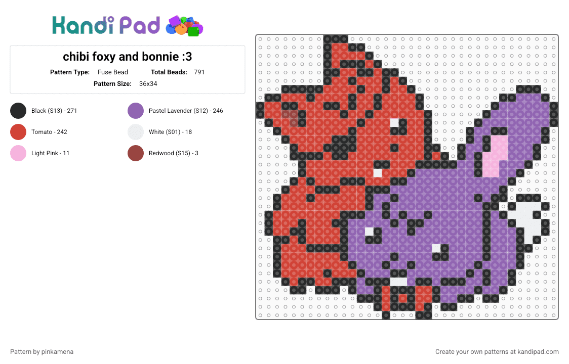 chibi foxy and bonnie :3 - Fuse Bead Pattern by pinkamena on Kandi Pad - red,pink,fnaf,five nights at freddys