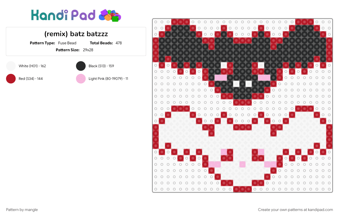 batz batzzz - Fuse Bead Pattern by mangle on Kandi Pad - animal animals, charm keychain, charms, cute kawaii, cutecore, red, vamp, vampire