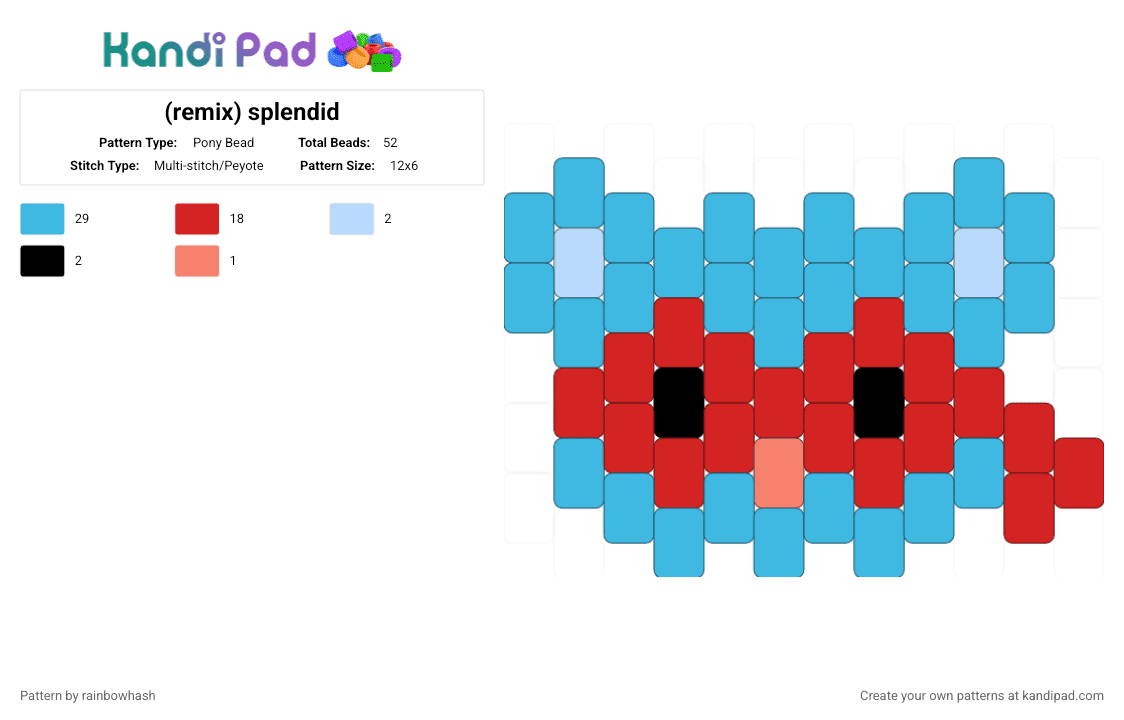 (remix) splendid - Pony Bead Pattern by mangle on Kandi Pad - animal, animation, cartoon, cute, happy tree friends, htf, kawaii, light blue, red