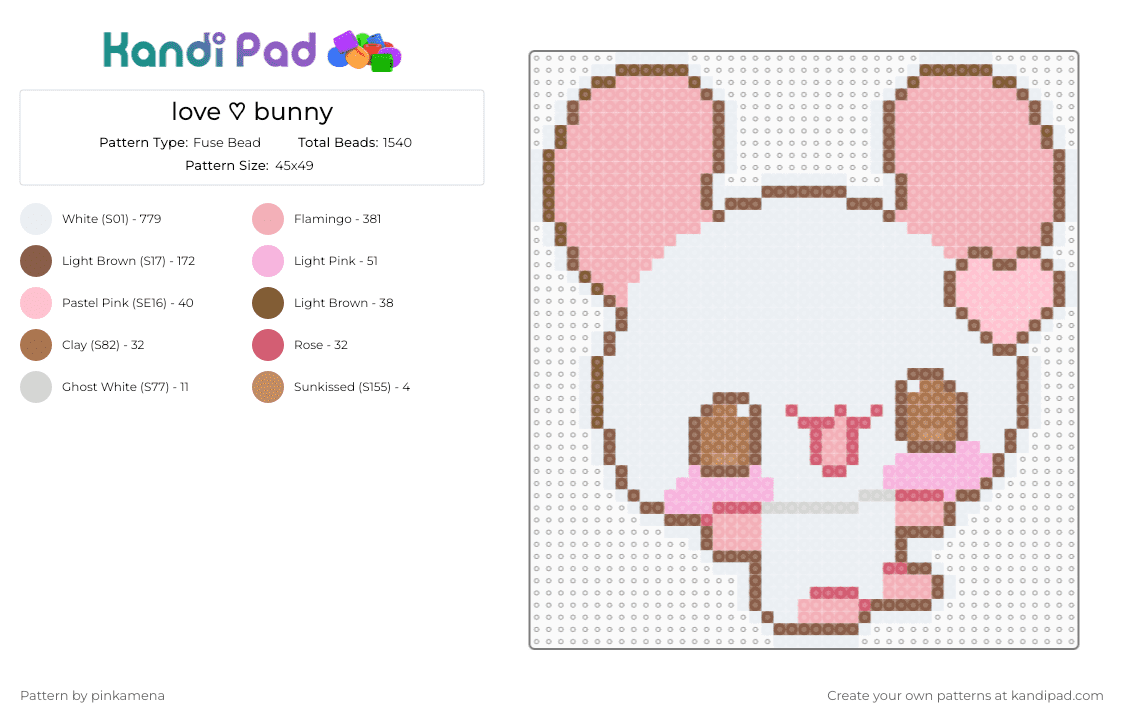 love ♡ bunny - Fuse Bead Pattern by pinkamena on Kandi Pad - white,tan,beige,rabbit,cute,kawaii,animal,animals,heart,qlia