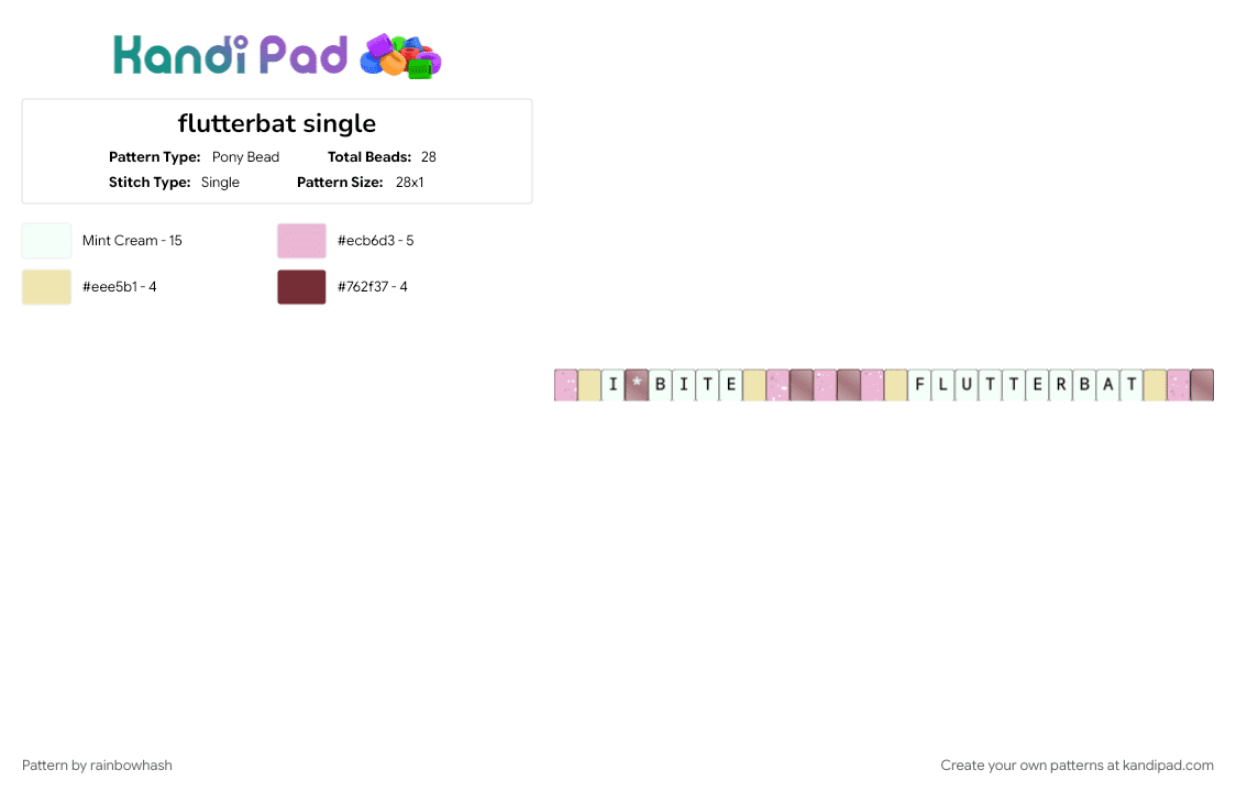 flutterbat single (* for star bead) - Pony Bead Pattern by mangle on Kandi Pad - cartoon, flutter bat, flutter shy, fluttershy, mlp, my little pony, pink, vamp, vampire, white
