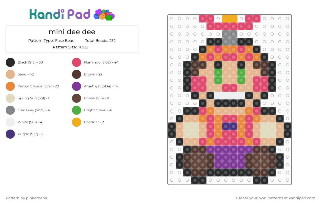 mini dee dee - Fuse Bead Pattern by rainbowhash on Kandi Pad - beige, brown, charm, easy, five nights at freddys, fnaf, keychain, orange, red, small, tiny, video game