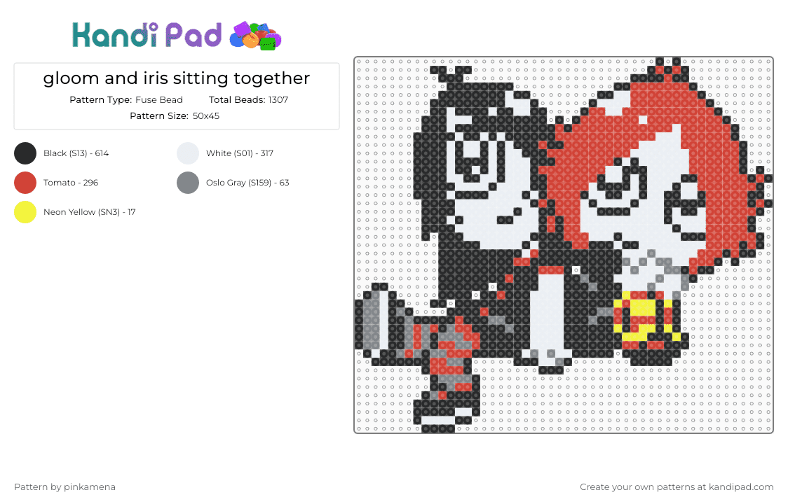 gloom and iris sitting together - Fuse Bead Pattern by pinkamena on Kandi Pad - red,ruby gloom,emo,goth,gothic,cartoon,2000s