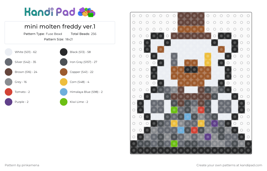 mini molten freddy ver.1 - Fuse Bead Pattern by rainbowhash on Kandi Pad - brown, charm, easy, five nights at freddys, fnaf, gray, keychain, purple, small, tan, tiny, video game