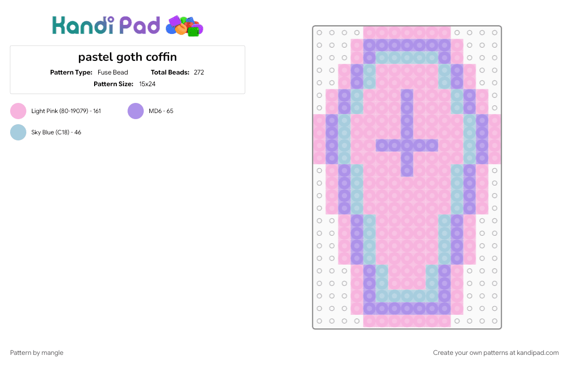pastel goth coffin - Fuse Bead Pattern by mangle on Kandi Pad - 2010s, cute, death, gothic, halloween, kawaii, pink, scenemo, vamp vampire