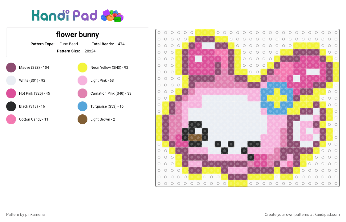 flower bunny - Fuse Bead Pattern by pinkamena on Kandi Pad - yellow,pink,cute,kawaii,rabbit,animal,charm