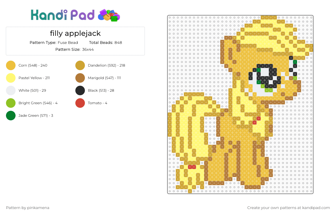 filly applejack - Fuse Bead Pattern by pinkamena on Kandi Pad - yellow,orange,mlp,my little pony,apple jack