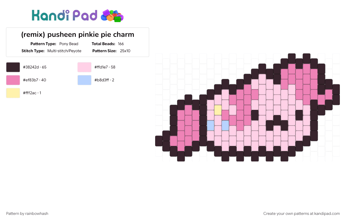 (remix) pusheen pinkie pie charm - Pony Bead Pattern by mangle on Kandi Pad - brown, cute, decora, kawaii, keychain, kitty cat, mlp, my little pony, pink