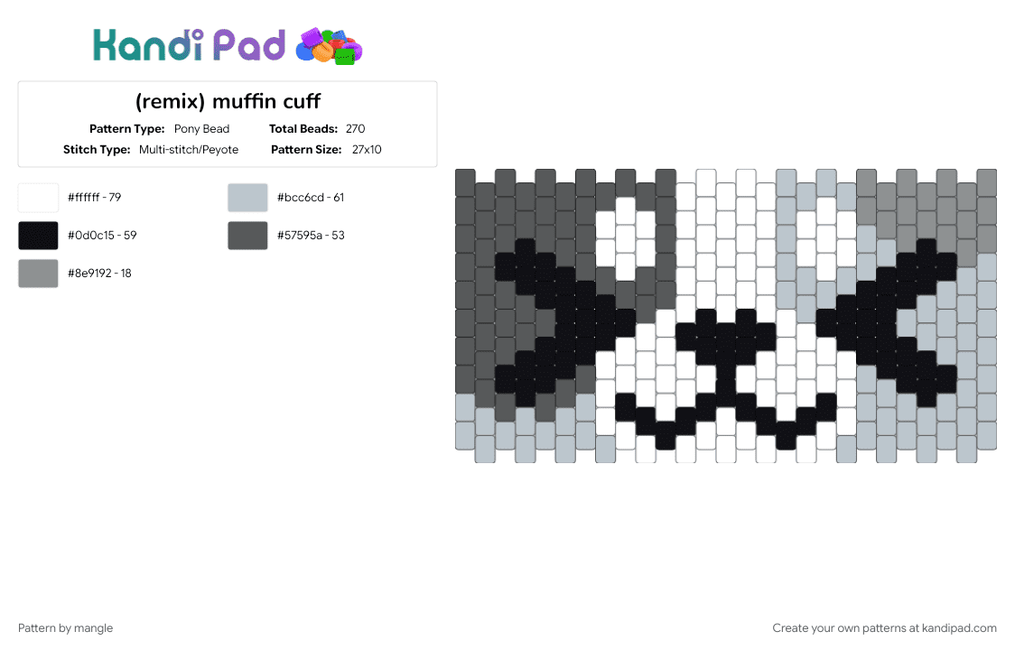 muffin cuff - Pony Bead Pattern by mangle on Kandi Pad - animal animals, cartoon character, cute kawaii, gray, puppy dog, white