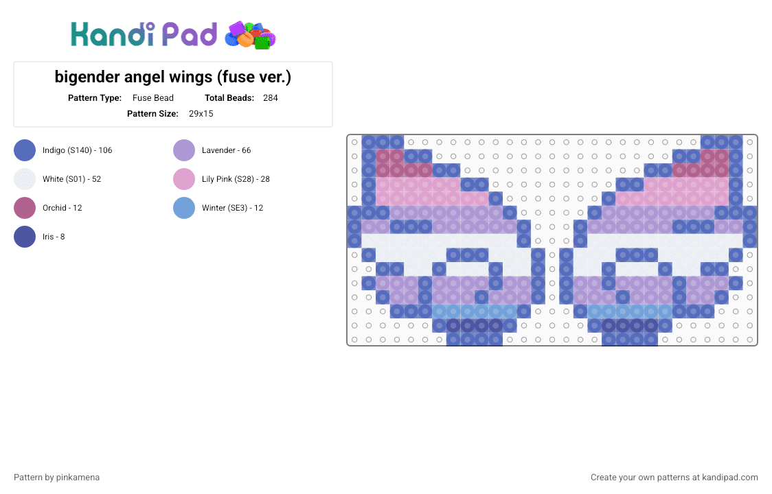 bigender angel wings (fuse ver.) - Fuse Bead Pattern by mangle on Kandi Pad - accessory, blue, lgbt, lgbtq, lgbtqia, pink, pride
