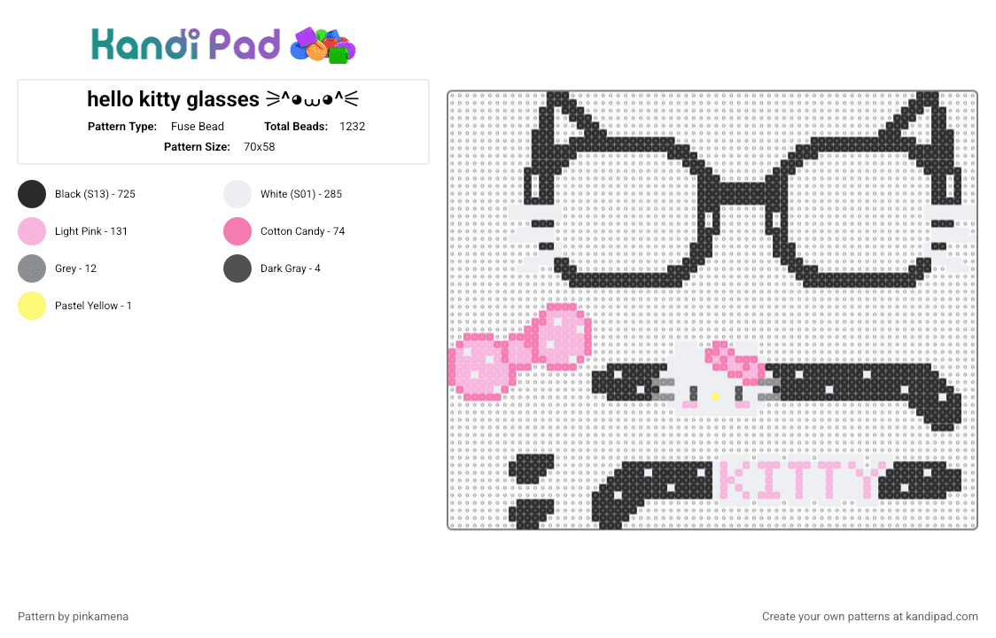 hello kitty glasses ⚞^◕⩊◕^⚟ (check desc for assembly) - Fuse Bead Pattern by pinkamena on Kandi Pad - black,white,pink,cute,kawaii,3d,wearable,sanrio,accessory,buildable
