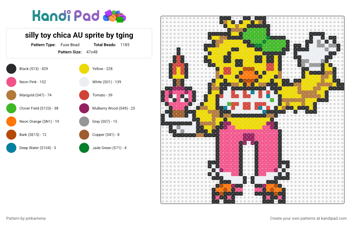 silly toy chica AU sprite by tging - Fuse Bead Pattern by pinkamena on Kandi Pad - pink,yellow,tan,fnaf,five nights at freddys,video game