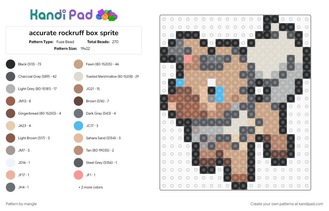 accurate rockruff box sprite - Fuse Bead Pattern by mangle on Kandi Pad - animal animals, beige, games, gray, keychain, nintendo, pokemon, puppy dog, small charm charms, video game