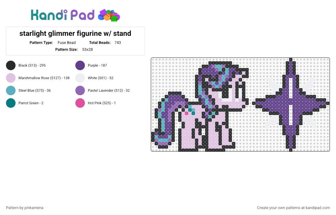starlight glimmer standee - Fuse Bead Pattern by pinkamena on Kandi Pad - pink,purple,my little pony,mlp,animal,animals,cartoon,3d,figure,figurine
