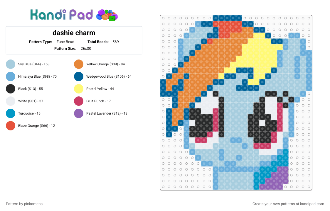 dashie charm - Fuse Bead Pattern by pinkamena on Kandi Pad - light blue,orange,cute,my little pony,mlp,horse,animal,pegasus,cartoon,rainbow dash