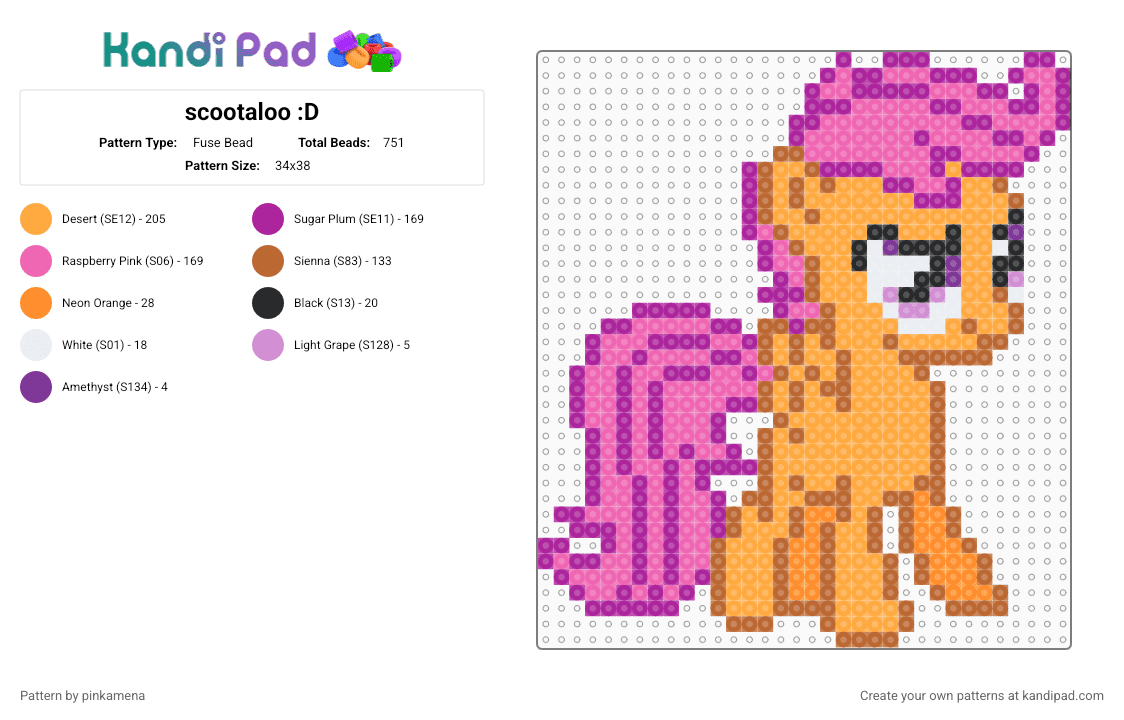 scootaloo :D - Fuse Bead Pattern by rainbowhash on Kandi Pad - mlp, my little pony, orange, pink