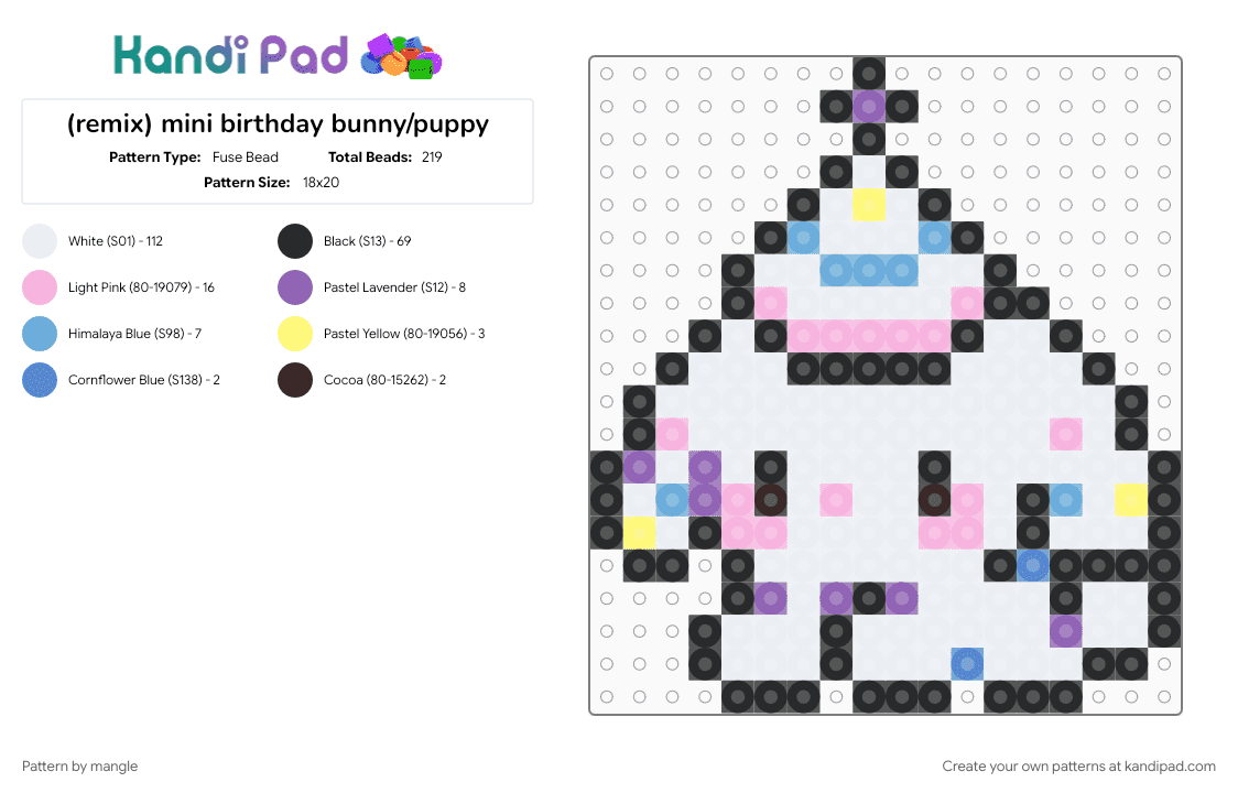 mini birthday bunny/puppy - Fuse Bead Pattern by mangle on Kandi Pad - animal animals, bunny rabbit, colorful cake, cute kawaii, decora charm, keychain, pink, puppy dog, sprinkles, white