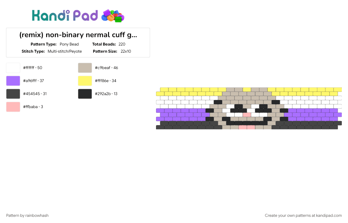 non-binary nermal cuff garfield - Pony Bead Pattern by mangle on Kandi Pad - animal, animals, beige, enby, kitten, kitty cat, lgbtq queer, lgbtqia, pride lgbt