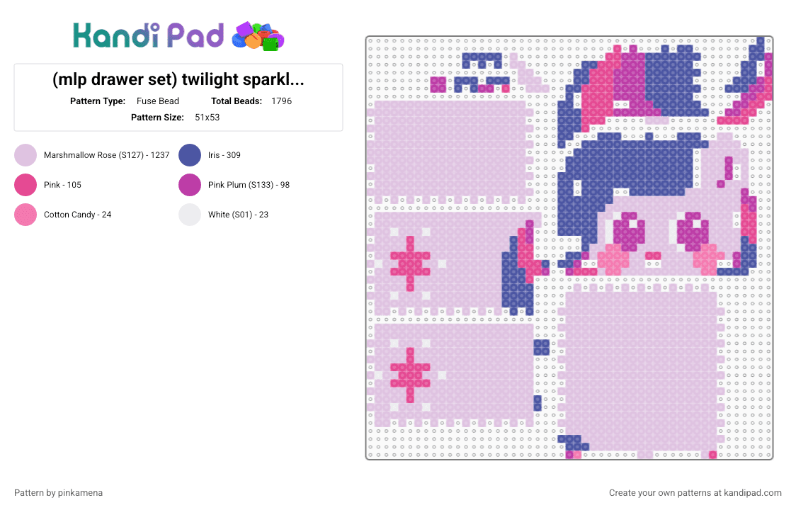 (mlp drawer set) twilight sparkle box (check desc for assembly) - Fuse Bead Pattern by mangle on Kandi Pad - 3d, chest, cute, decor, decoration, kawaii, my little pony, pink