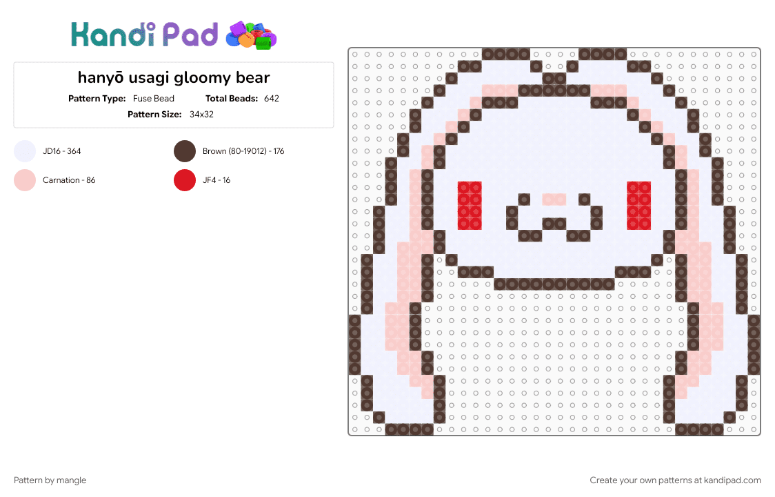 hanyō usagi gloomy bear - Fuse Bead Pattern by mangle on Kandi Pad - accessory keychain, animal animals, brown, bunny rabbit, charm, decora, hanyo usagi all purpose bunny, scene emo, scenemo, white