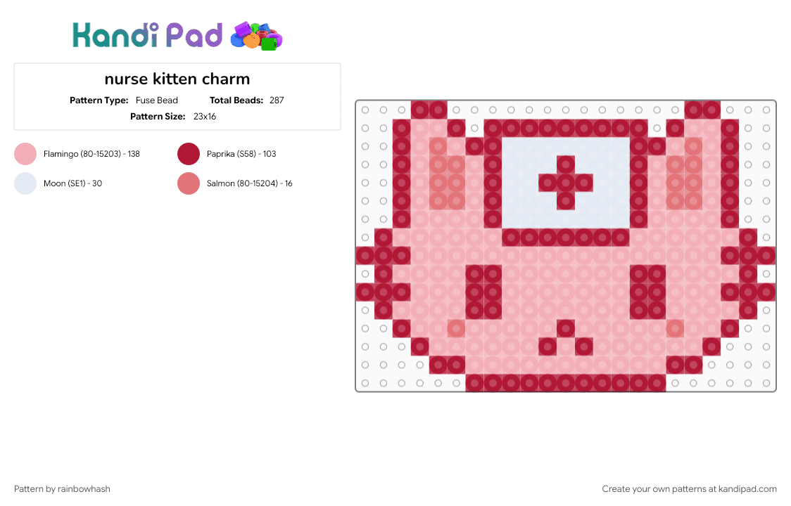 nurse kitten charm - Fuse Bead Pattern by rainbowhash on Kandi Pad - animal, beige, cute, doctor, kawaii, keychain, kitty cat, red