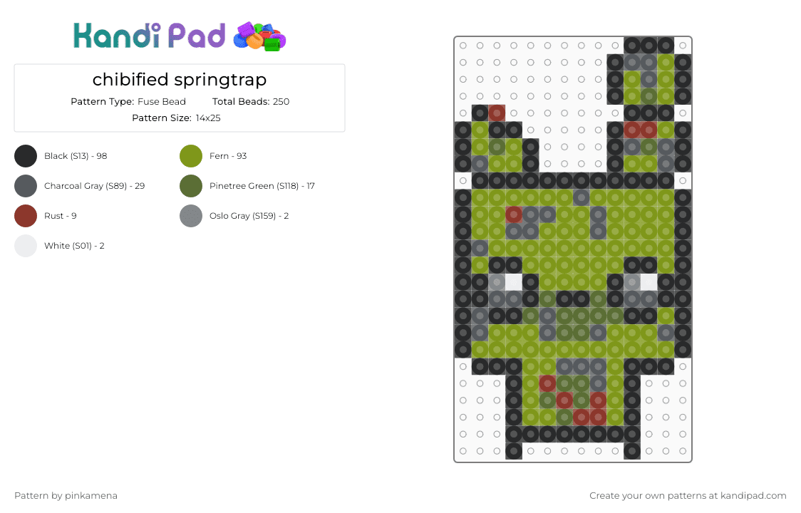 chibified springtrap - Fuse Bead Pattern by pinkamena on Kandi Pad - gold,fnaf,five nights at freddys,keychain,mini,william afton,purple guy,video game,charm