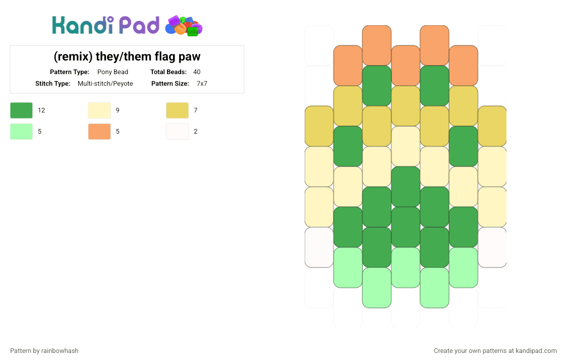 they/them flag paw - Pony Bead Pattern by mangle on Kandi Pad - green, lgbt, lgbtq, lgbtqia, pride, they them, trans gender, transgender, yellow