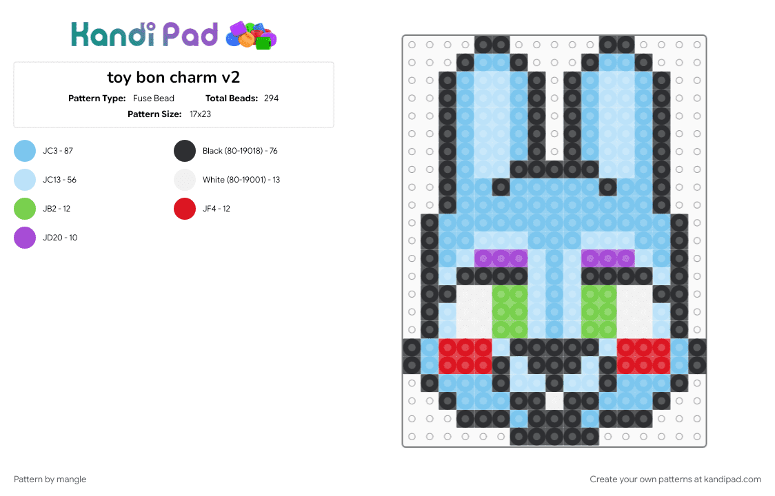 toy bon charm v2 - Fuse Bead Pattern by mangle on Kandi Pad - charms, cute kawaii, five nights at freddys, fnaf, furry, keychain, light blue, toy bonnie rabbit, video game