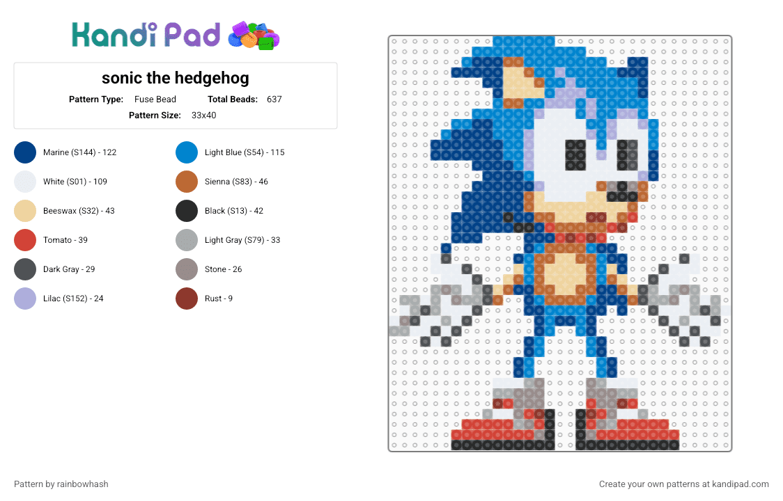 sonic the hedgehog - Fuse Bead Pattern by mangle on Kandi Pad - animal, animals, blue, gray, retro, sega, sprite, video game