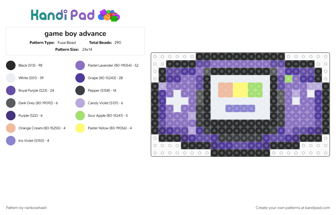 game boy advance - Fuse Bead Pattern by rainbowhash on Kandi Pad - blue, purple