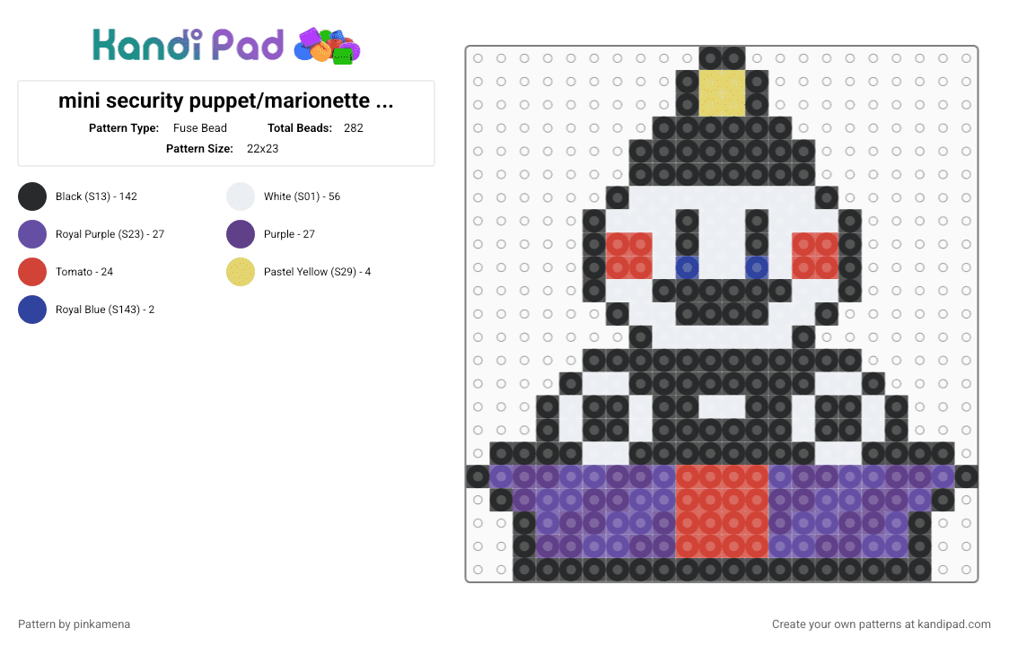 mini security puppet/marionette ver.2 - Fuse Bead Pattern by rainbowhash on Kandi Pad - black, charm, easy, five nights at freddys, fnaf, keychain, purple, small, tiny, video game