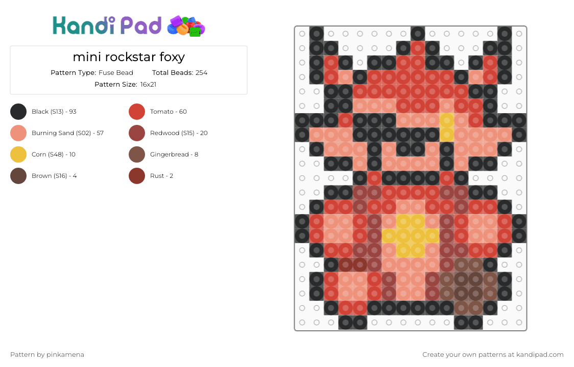 mini rockstar foxy - Fuse Bead Pattern by pinkamena on Kandi Pad - red,orange,small,tiny,charm,keychain,fnaf,five nights at freddys,video game,easy