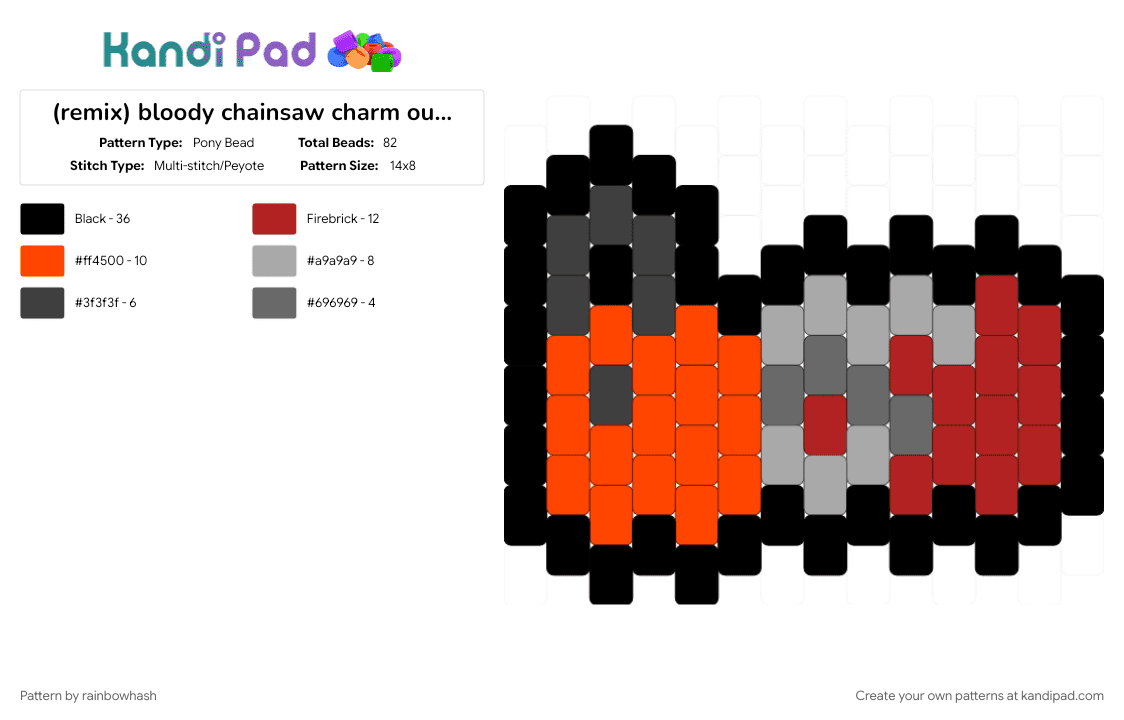 bloody chainsaw charm outline ver - Pony Bead Pattern by mangle on Kandi Pad - blood, chain saw, gore, halloween, horror, red, scary, spooky, weapon
