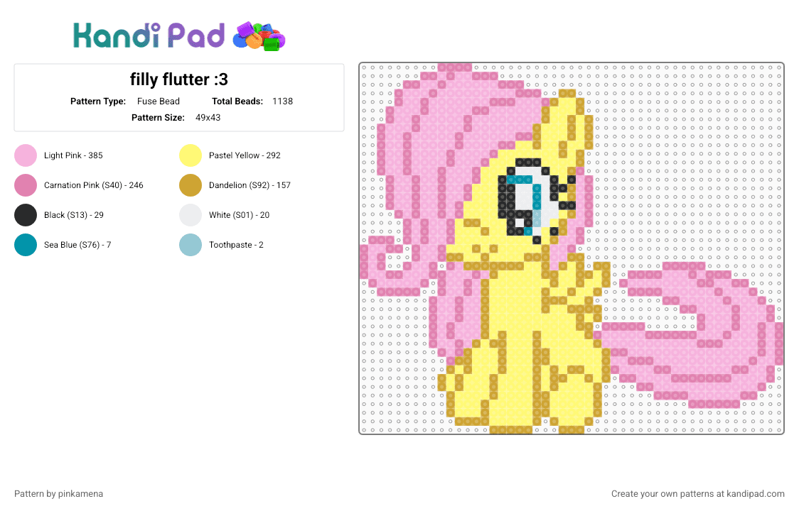 filly flutter :3 - Fuse Bead Pattern by pinkamena on Kandi Pad - pink,yellow,mlp,my little pony,flutter shy,fluttershy