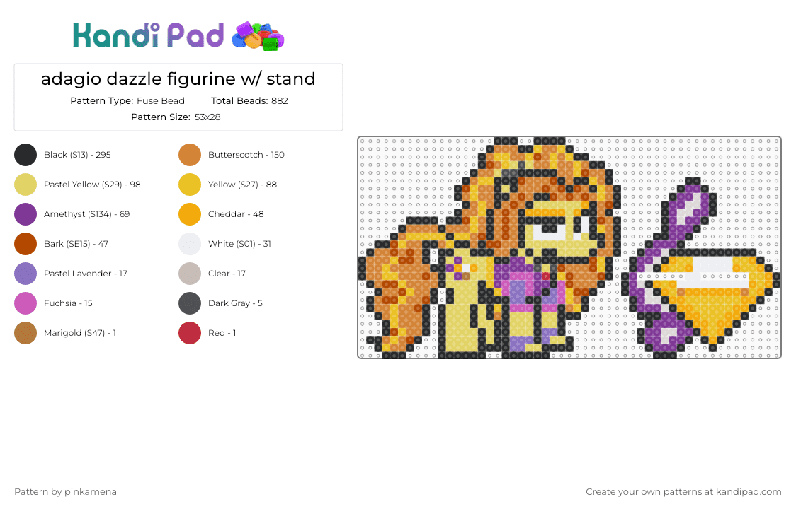 adagio dazzle standee - Fuse Bead Pattern by rainbowhash on Kandi Pad - 3d, animal, animals, cartoon, figure, figurine, mlp, my little pony, orange, pink, yellow