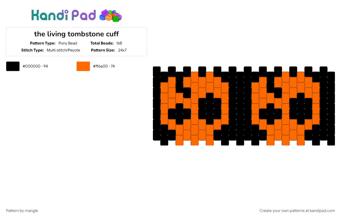 the living tombstone cuff - Pony Bead Pattern by mangle on Kandi Pad - 2010s, black, music, nostalgia, orange, tlt