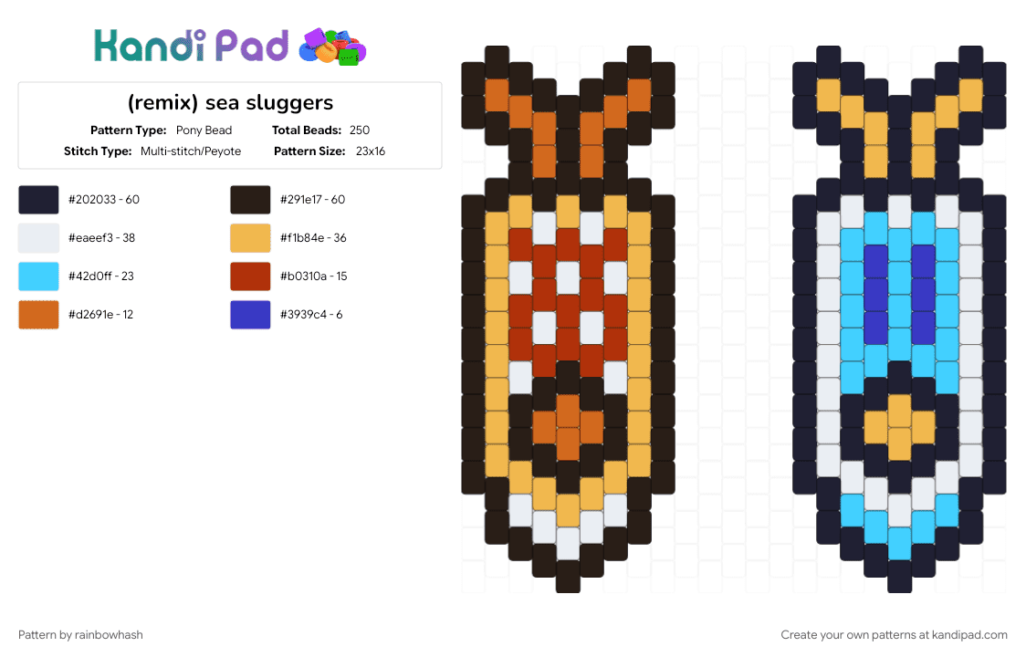 sea sluggers - Pony Bead Pattern by mangle on Kandi Pad - animal, animals, black, cute, light blue, orange, sea creature, sea slug, seaslug, snail, water