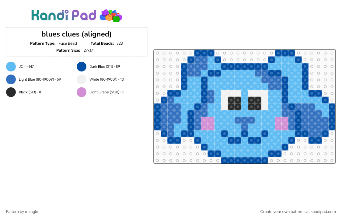 blues clues (fixed alignment) - Fuse Bead Pattern by mangle on Kandi Pad - 2000s nostalgia, animal animals, blue, cartoon tv show, cute kawaii, light blue, nickelodeon nick jr, puppy dog
