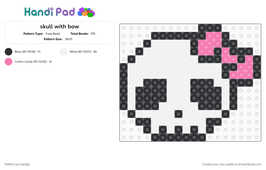 skull with bow - Fuse Bead Pattern by mangle on Kandi Pad - bones, cute kawaii, horror, scenemo scene, skulls skeleton, white