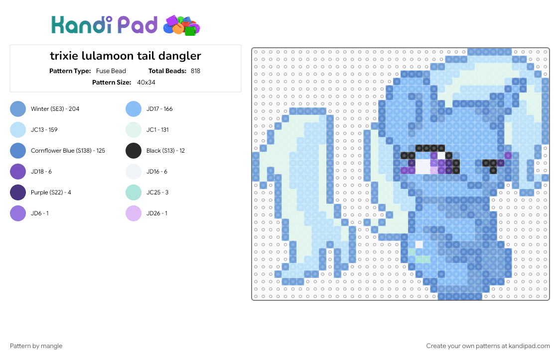 trixie lulamoon tail dangler - Fuse Bead Pattern by mangle on Kandi Pad - 2010s, animal animals, cute kawaii, dangle, horse cartoon, keychain, light blue, mlp, my little pony
