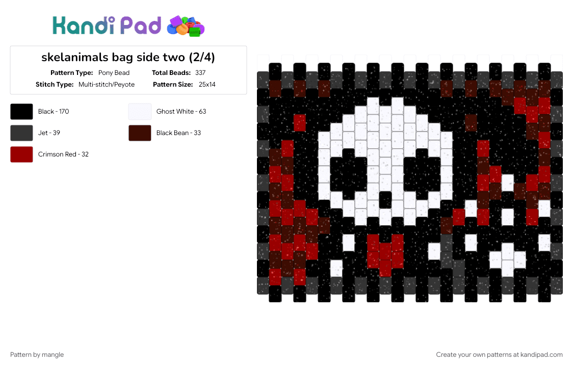 skelanimals bag side two (2/4) - Pony Bead Pattern by mangle on Kandi Pad - 2000s, black, brown, cute kawaii horror, cutecore skulls, cutegore puppy dog, panel animal animals, red, scene emo, scenemo accessory, skeleton skull