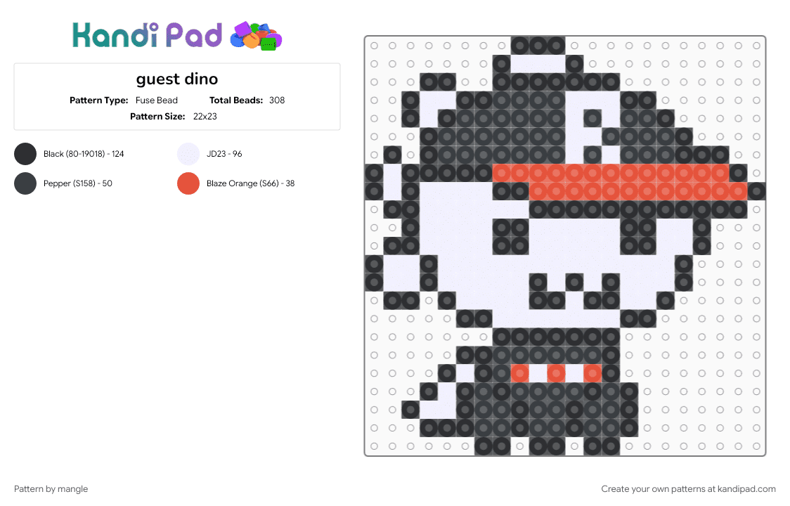 guest dino - Fuse Bead Pattern by mangle on Kandi Pad - cute kawaii, dinosaur, roblox, white