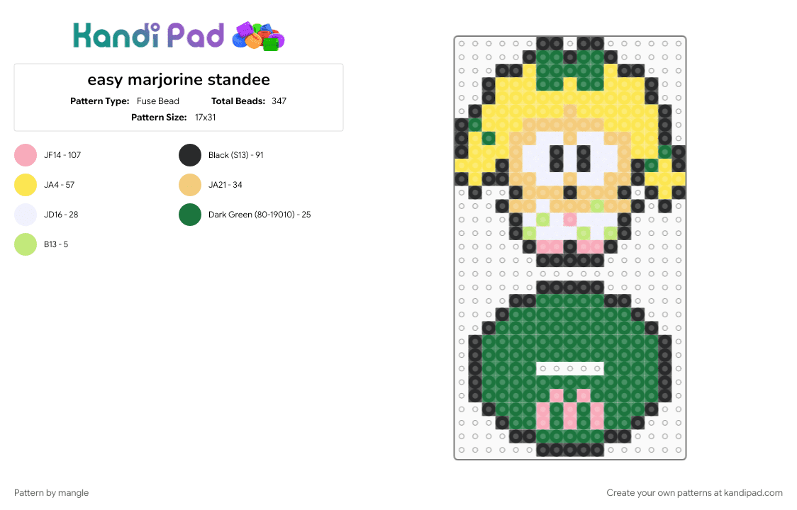 easy marjorine standee - Fuse Bead Pattern by mangle on Kandi Pad - animation animated, beginner, butters, cartoon, green, south park, tv show, yellow