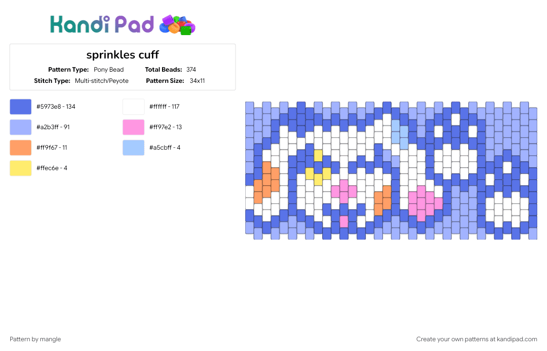 sprinkles cuff - Pony Bead Pattern by mangle on Kandi Pad - animal, blue, blues clues, cartoon, colorful, cute, dog, light blue, puppy