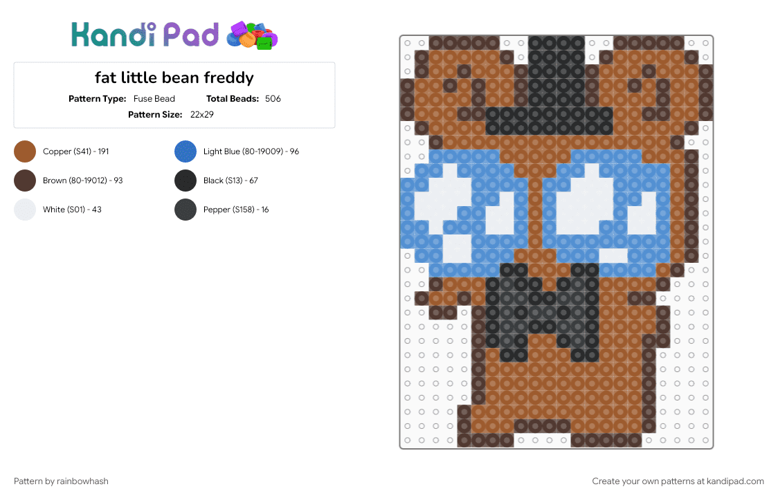 fat little bean freddy - Fuse Bead Pattern by rainbowhash on Kandi Pad - fazbear, five nights at freddys, fnaf, tan, video game