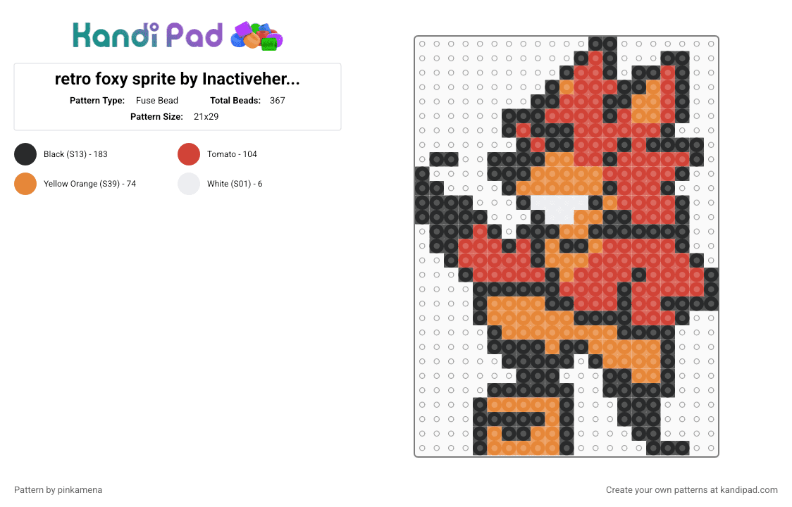 retro foxy sprite by Inactiveherenow - Fuse Bead Pattern by mangle on Kandi Pad - 8bit, five nights at freddys, fnaf, horror, keychain, orange, red, video game