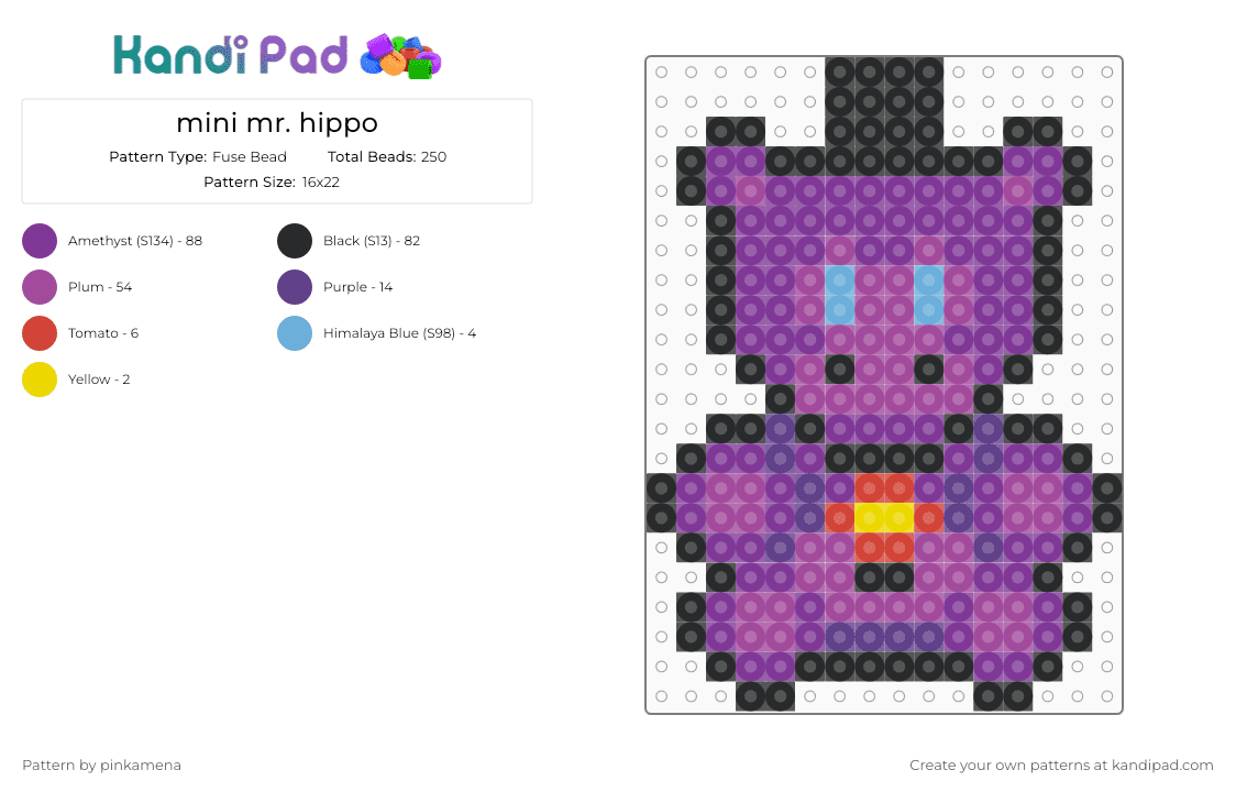 mini mr. hippo - Fuse Bead Pattern by rainbowhash on Kandi Pad - charm, easy, five nights at freddys, fnaf, keychain, pink, small, tiny, video game