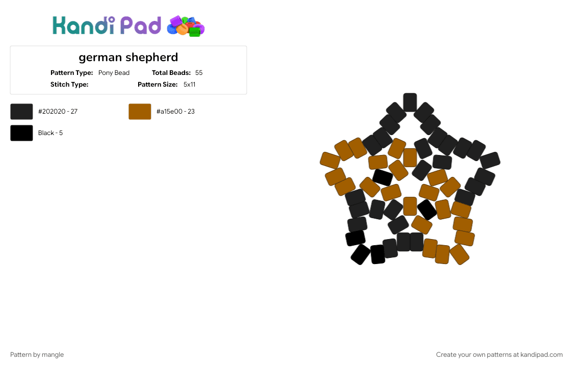 german shepherd - Pony Bead Pattern by mangle on Kandi Pad - animal, animals, black, puppy dog, star, tan